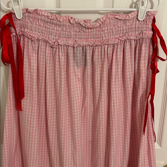 Damson Madder x Free People Pink Gingham Olivia Ruffle Midi Skirt Size 14, US 10 - Picture 13 of 16